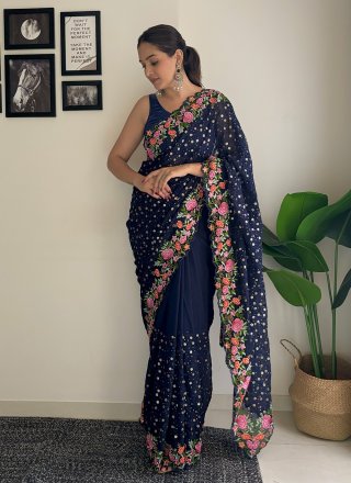 Georgette Traditional Saree with Embroidered, Sequins and Thread Work