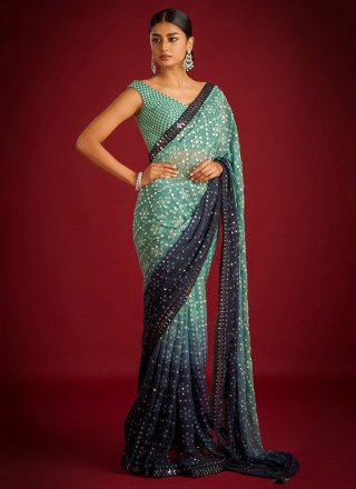 Georgette Trendy Saree In Blue and Green