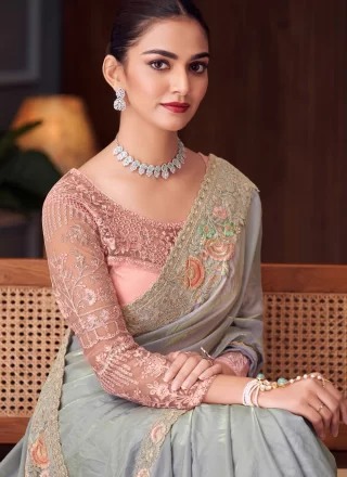 Georgette Trendy Saree In Grey