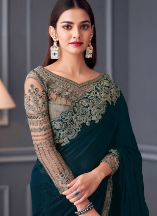 Georgette Trendy Saree In Teal