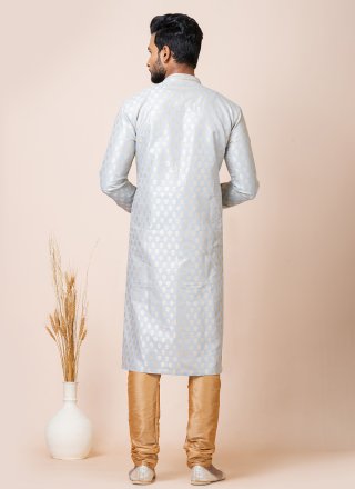 Girlish Grey Silk Kurta Pyjama with Jacquard Work