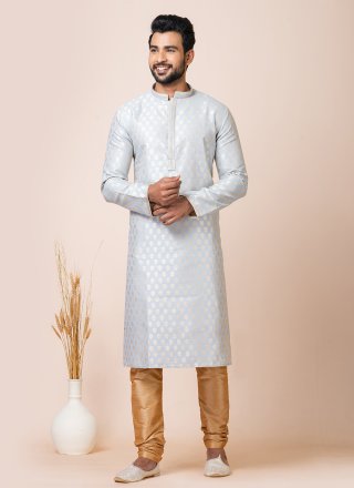 Girlish Grey Silk Kurta Pyjama with Jacquard Work