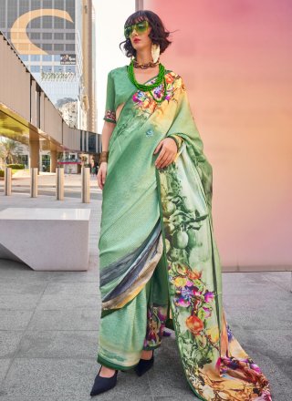 Glamorous Green Satin Contemporary Saree