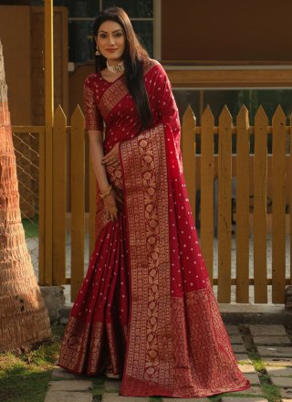 Glamorous Maroon Silk Classic Sari