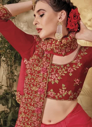 Glamorous Red Vichitra Silk Contemporary Sari