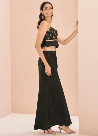 Gleaming Black Art Silk Designer Kurti with Embroidered Work