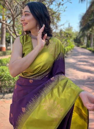 Gleaming Wine Silk Traditional Saree