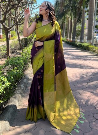 Gleaming Wine Silk Traditional Saree