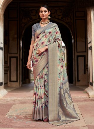 Glitzy Grey Handloom Silk Trendy Saree