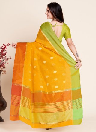 Glitzy Yellow Silk Classic Sari with Weaving Work