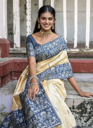 Glorious Blue Handloom Silk Classic Sari