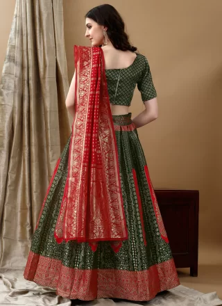 Glorious Green Jacquard Silk Lehenga Choli with Jacquard Work