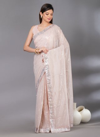 Glorious Peach Georgette Contemporary Saree with Sequins Work