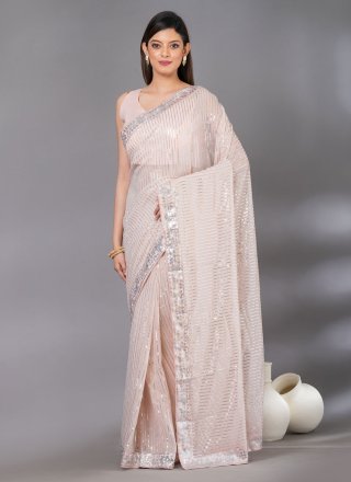 Buy Pastel Grey Saree with Sequins and Zari Work Blouse Online