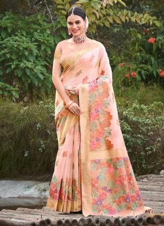 Glowing Pink Cotton Traditional Saree with Floral Patch Work