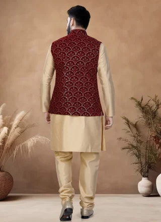 Gold and Maroon Silk Kurta Payjama with Jacket