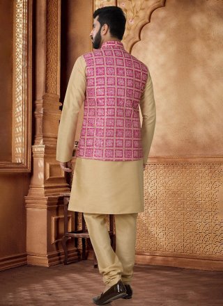 Gold and Pink Cotton Kurta Payjama with Jacket