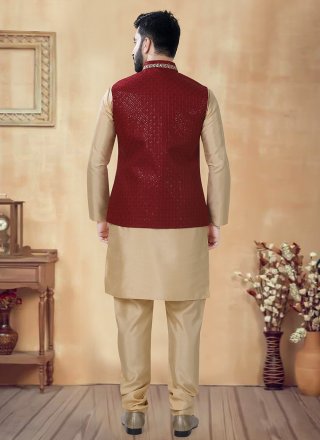 Gold and Red Silk Kurta Payjama with Jacket