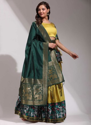 Gold and Yellow Silk Weaving Work Lehenga Choli for Ceremonial