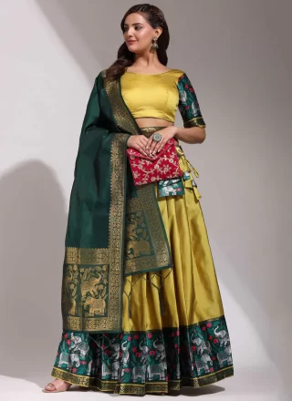 Gold and Yellow Silk Weaving Work Lehenga Choli for Ceremonial