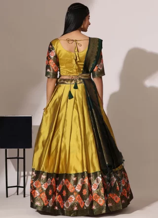 Gold and Yellow Silk Woven Work Lehenga Choli for Women