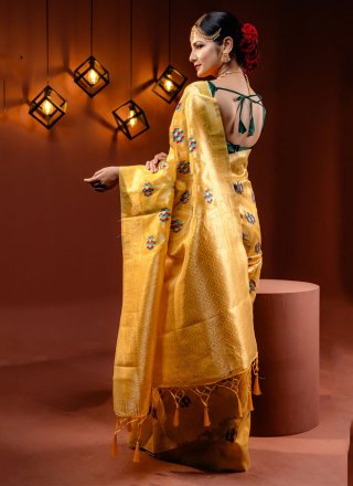 Gold Banarasi Silk Classic Saree with Zari Work for Women