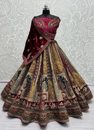 Gold Diamond, Embroidered and Sequins Work Velvet Lehenga Choli