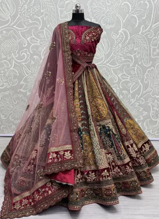 Gold Diamond, Embroidered and Sequins Work Velvet Lehenga Choli