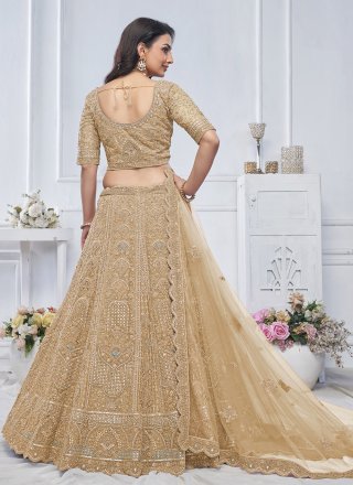 Gold Embroidered, Sequins and Zari Work Net A - Line Lehenga Choli