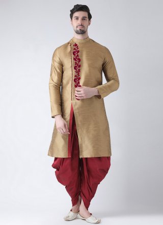 Gold Embroidered Work Dupion Silk Angrakha Mens Wear