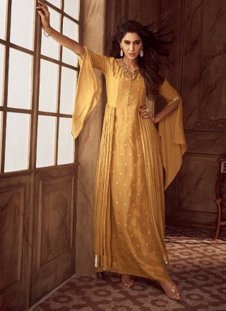 Gold Faux Georgette Embroidered and Sequins Work Designer Gown