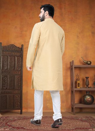 Gold Jacquard and Patch Border Work Silk Kurta Pyjama