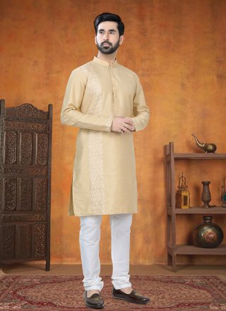 Gold Jacquard and Patch Border Work Silk Kurta Pyjama