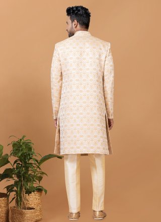 Gold Jacquard Silk Indo Western with Jacquard Work