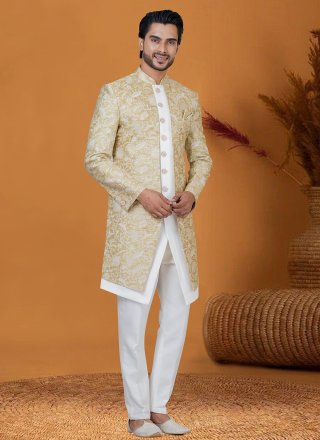 Gold Jacquard Silk Jacquard Work Indo Western