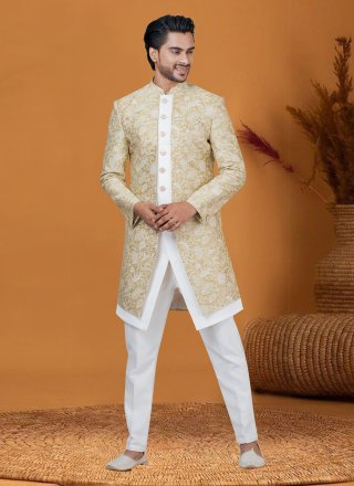 Gold Jacquard Silk Jacquard Work Indo Western