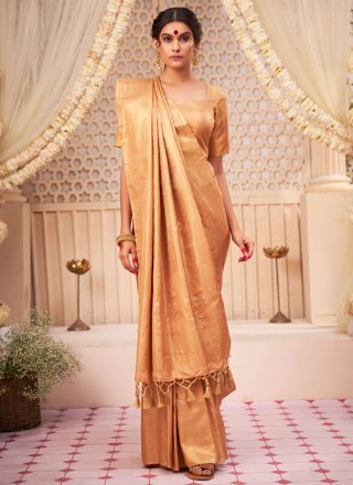 Gold Kanjivaram Silk Woven Work Contemporary Sari for Women