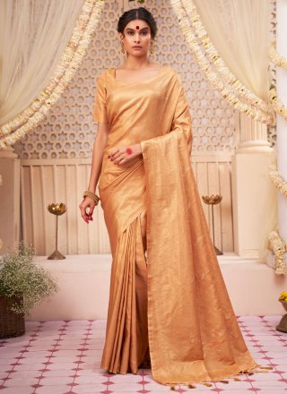 Gold Kanjivaram Silk Woven Work Contemporary Sari for Women