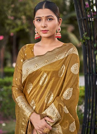 Gold Shimmer Woven Work Contemporary Saree for Ceremonial