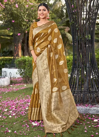 Gold Shimmer Woven Work Contemporary Saree for Ceremonial