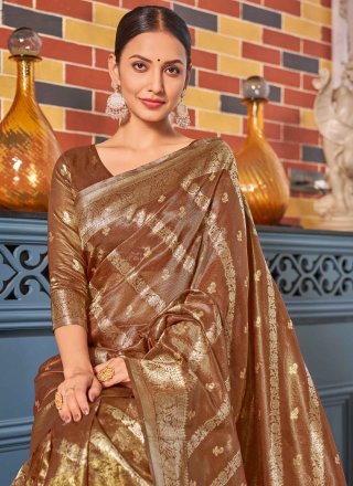 Gold Shimmer Woven Work Trendy Saree for Ceremonial