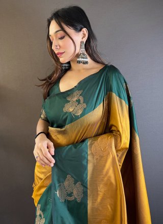 Gold Silk Traditional Saree with Woven and Zari Work for Ceremonial