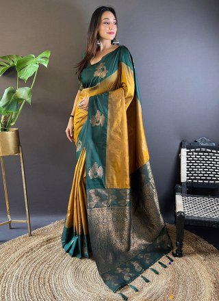Gold Silk Traditional Saree with Woven and Zari Work for Ceremonial