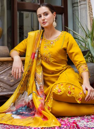 Gold Viscose Salwar Suit with Embroidered Work for Women