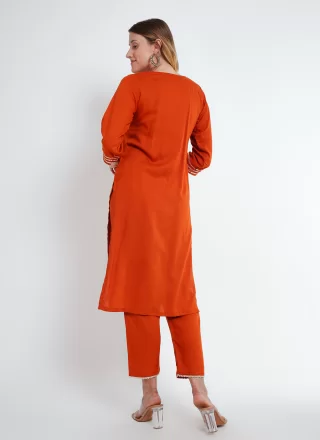Gota and Lace Work Rayon Pant Style Suit In Orange