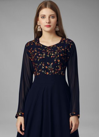 Graceful Blue Georgette Designer Gown