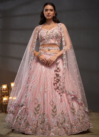 Graceful Pink Chiffon Lehenga Choli with Embroidered, Sequins and Thread Work