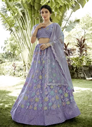 Graceful Purple Net Lehenga Choli with Embroidered and Sequins Work
