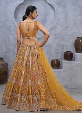 Grandiose Mustard Organza A - Line Lehenga Choli