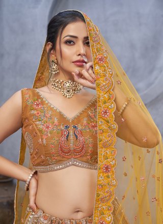Grandiose Mustard Organza A - Line Lehenga Choli